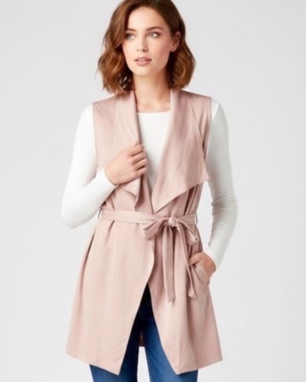 Eliane Rose Women’s Beige Vest 100% Tencil - Size L Belted, Unlined